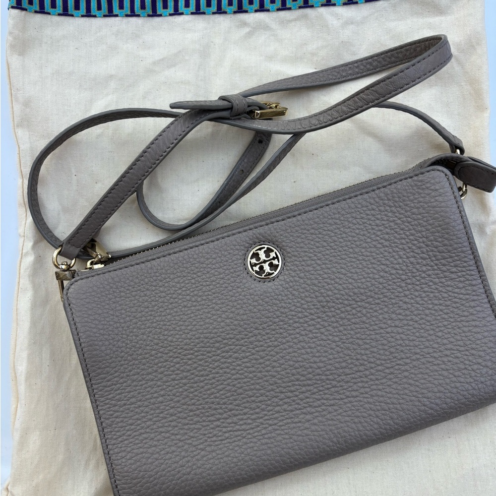 Tory Burch Gray Taupe Leather Crossbody Bag
